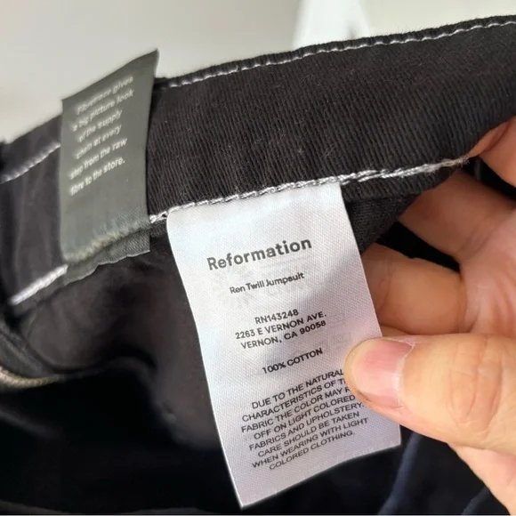 REFORMATION Ren Regenerative Cotton Denim Twill Jumpsuit In‎ Black Sz 6 - Picture 9 of 10